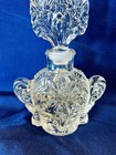 Vintage Ornate Decorative Perfume Bottle clear Pressed Glass collectible 8  Tall