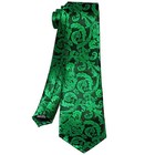 Mens Green And Black Paisley Tie Pocket Square Cufflinks Clip Set Silk Woven    