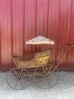 Antique Vintage Wicker Baby Doll Carriage Stroller Buggy With Umbrella Parasol
