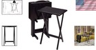 Versatile Folding Snack Table Set With Storage Stand     4 Compact Tables In Black