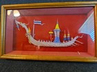 Hand Blown Glass Dragon Boat Glass Case Thailand 1950s Oars Flag Spires Latern