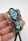 Vtg Navajo Nickel Silver Blue Birdseye Kingman Turquoise Stamped Bolo Tie 2 25 