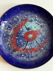 Vintage Enamel Copper Dish Trinket Abstract Mid Century Modern Blue Red White