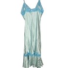 Vintage Victoria   s Secret Slip Dress Medium Y2k 100  Silk Green Blue Lace Midi