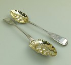 A Fine Pair Antique Victorian English Solid Silver Berry Spoons 152g C 1874