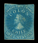 Chile 1854 Columbus - Desmadryl 10c Light Blue Sc  6 Mint Ng Vf Wmk pos Fb10-3 R