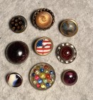 Victorian Glass In Metal Button Group Of 9 With Unique Accents 3 8   -7 8   diameter
