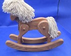 Vintage Old Salvaged Wood Solid Oak Table Top Childs Rocking Horse Shag   Ribbon