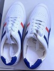 Men s White Blue Red Canvas Low Top Lace-up Athletic Sneakers Pre-owned