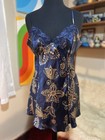 Vtg Victorias Secret Y2k Shiny Satin Babydoll Slip Dress Navy Gold Medium