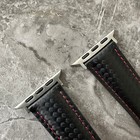 Black Leather Red Stitching Depolyment Watch Band For Apple Watch Ultra 1 2 49mm