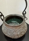 Antique Hammered Copper Pot Hanging Cauldron Iron Handle Patina Repousse Planter