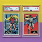 Two Original 1966 Topps Batman Black Bat Trading Cards  1 And  2 Both Psa 6
