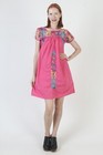 Pink Oaxacan Dress Floral Hand Embroidery Mexican Cover Up Puebla Cotton Kaftan