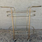 Vintage Hollywood Regency Bar Cart W glass Shelves - 2-tier Gold Spiral Metal