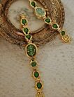 Gold Vintage Round Women   s Watch With Green Beaded Strap