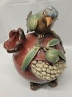 Vintage Large Chinese Guangdong Pottery Vase Bird Perched On Pomegranate Fruit 
