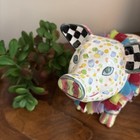 Mackenzie Childs Hand Painted Ceramic Piccadilly Floral Piggy Bank 2007
