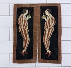Art Deco Embroidered Couple Textile Panels  Set Of 2 Smoking 1920s Decor