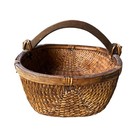 Vtg Antique Asian Willow Basket Wood Handle Large Hand Woven 18  X 13  X 12 