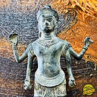 Antique Khmer Bayon Standing Deity 4arm Vishnu Statue Bronze Protection  18062