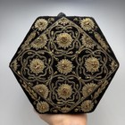 Vintage Indian Velvet Trinket Jewelry Box Gold Embroidery Handmade 1960s Hexagon