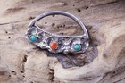 Vtg Matilde Poulat Matl Mexico Turquoise Coral Sterling Silver Brooch Pin