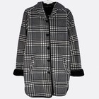 Ike Behar Houndstooth Faux Fur Coat Black Cream 0x L Hooded Winter Chic