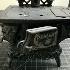 Vintage Antique Crescent Cast Iron Stove Miniature Salesman Sample   Pots Pan