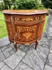 Vintage French Empire  Inlaid Marquetry Cabinet With Brass Accents W33xh32xd16   