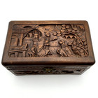Asian Chinese Hand Carved Dovetail Camphor Wood Jewelry Chest Trinket Box Vtg
