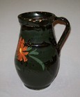 Antique Vtg 19th C 1800s Beautiful Redware Pottery Pitcher W  Underglaze Flower