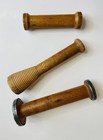 Vintage Set Of 3 Wooden Textile Bobbins Spools Industrial Sewing Primitive Decor