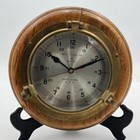 Nautical Ship s Porthole   Vintage Bell Clock Company 10  Brass   Oak Wall Clock