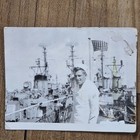 Vintage Post Ww2 1940 s Us Navy Man Sailor In Uniform In Front Of Ships