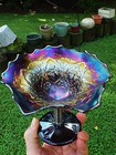 Pristine  5   h Northwood Fiery Amethyst Blossomtime Carnival Glass Compote