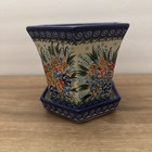 Polish Pottery Small Flower Pot W saucer The Artisan Table Unikat 165 Kalich