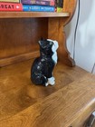 Vintage Ceramic Tuxedo Cat Figurine Black And White Sitting Looking Up