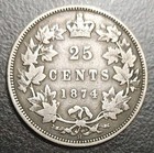 1874-h Canada 25 Cents Old Silver Coin Queen Victoria Km 5