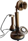 Antique Brass Landline Telephone Vintage Rotary Dial Nautical Candlestick Phone