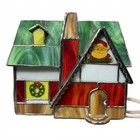 Santas Village Stained Glass 1994 Vintage Light Up Tiffany Style Christmas House