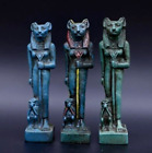 Unique Egyptian Antiques Of Authentic Pharaonic Set Statues Of Goddess Bastet Bc