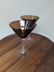 Pier 1 Set Of 2 Dark Amber Brown   Clear Martini Glasses With Crackle Stems
