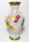 Vintage Chinese White Cloisonne 8  Vase Blue Yellow Floral