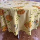 Vintage Retro 70s Round Tablecloth 70  Floral Yellow Orange Green Mod Boho Mcm