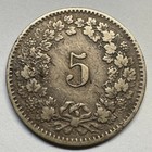 1876 Switzerland 5 Rappen Silver Rare Key Date - Coin  c-013