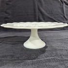 Fenton Scalloped Edge Spanish Lace Milk Glass Pedestal Cake Stand   13    4 75   