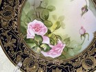 Noritake Hand Painted Pink Roses Cabinet Plate Cobalt    Encrusted Gold C 1920