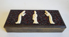 Antique Chinese Carved Black Cinnabar On Red Lacquer Cigarette Box