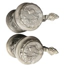 2pc Set Vtg Pewter German Beer Lidded Stein People Drinking Scene 3d Relief Read